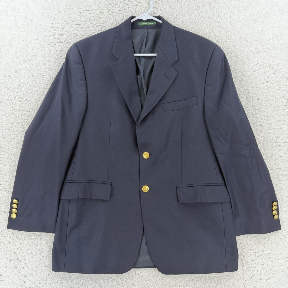 Lauren Ralph Lauren Blazer Mens 40R Navy Blue Wool 2 Button Gold Crest Jacket